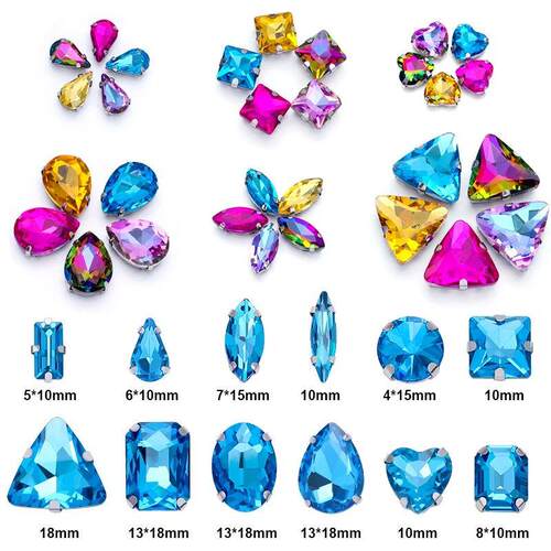 Silver Claw Rhinestones Set - Mix Shape Glass Crystal Sew-On