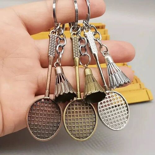 Creative Metal Badminton Racket Pendant Keychain Mini Shuttl