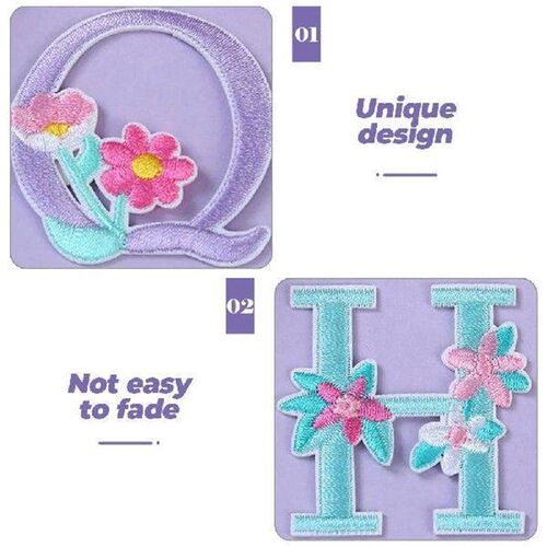 26 Pcs Letter Patch Embroidered Patches The Flowers Iron