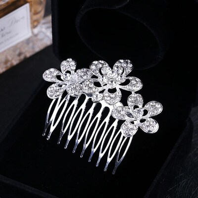 Bridal Wedding Hair Comb Tiara Silver Plated Crystal Rhinest