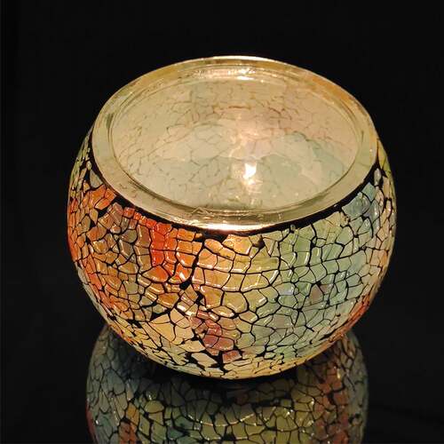 Romantic pure handmade Mosaic glass candle holder filled wit