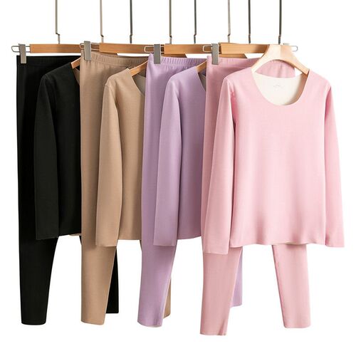 Womens Markless Thermal Underwear Set De Ab Face Double-sid