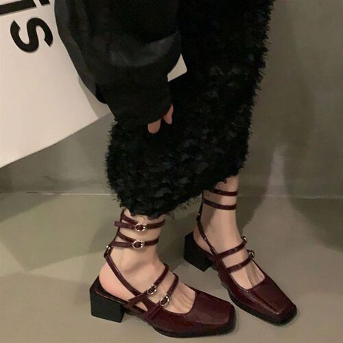 2024 Spring Faux Patent Finish High-heel Shoes With Straps S