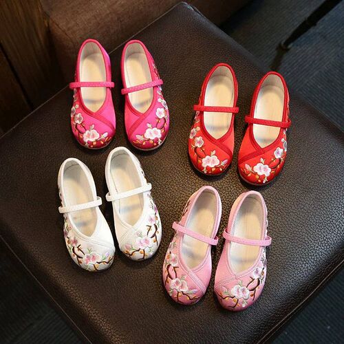 Children Hanfu Flat Shoes Ethnic Chinese Style Girls Embroid