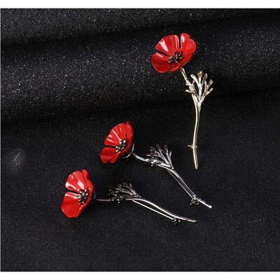 Red dripping poppy brooch Corsage British Remembrance Day so