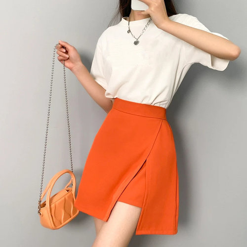 Sweet Orange High Waist A-Line Skirt Womens Summer