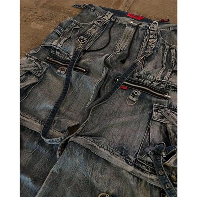Sreetwear Heavy Jean  Clothing Men Women Hip Hop Retro Pocke