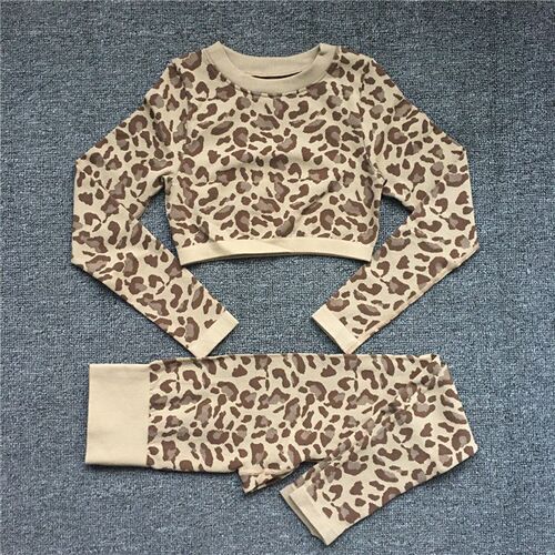 2023 Women Fashion Sexy Leopard Printed 2 PCS Yoga Set Gym