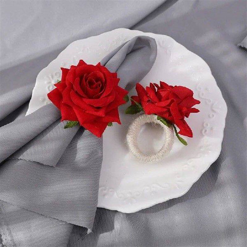Artificial Rose Flower Napkin Rings Valentines Day Floral