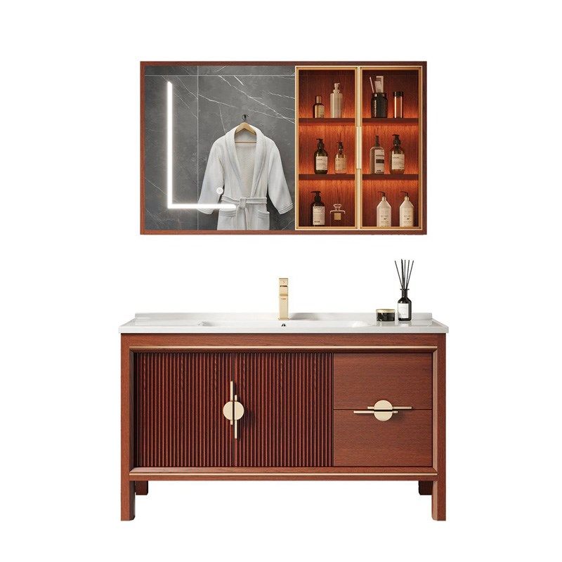 JONIMW中式浴室柜橡木洗脸盆卫生间洗漱台落地洗手陶瓷一体盆
