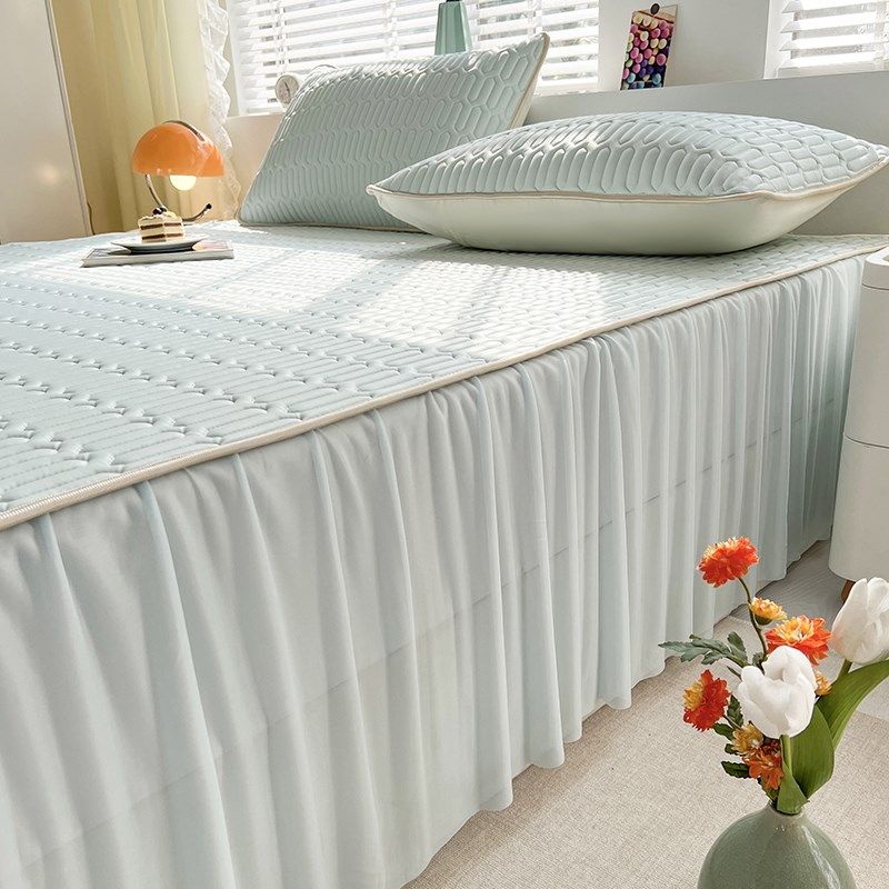 冰丝乳胶凉席床裙款三件可折叠水洗凉感丝席子单人家用夏季天,床上用品,乳胶席,淘宝优惠券,粉丝福利购,淘宝优惠卷