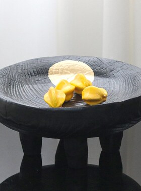 侘寂风实木托盘高脚水果盘茶盘客厅餐厅桌面民宿装饰摆件中古