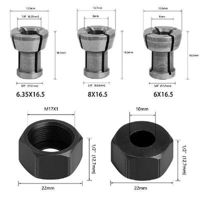 8mm 6.35mm 6mm Collet Chuck Adapter M17 Nut Engraving