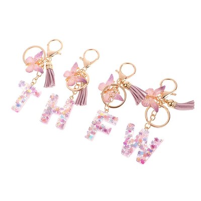 A-Z Dreamy Sequin Letters Keychain For Women Tassel Butterfl