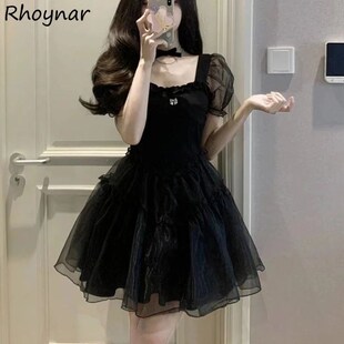 Black Mini Dress Women Bodycone High Waisted Puff Sleeve Sex