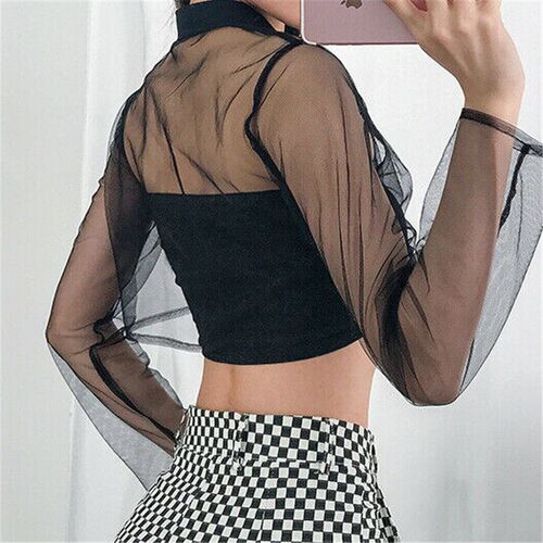 2021 Sexy Women Blouses See Through Transparent Mesh Sheer T