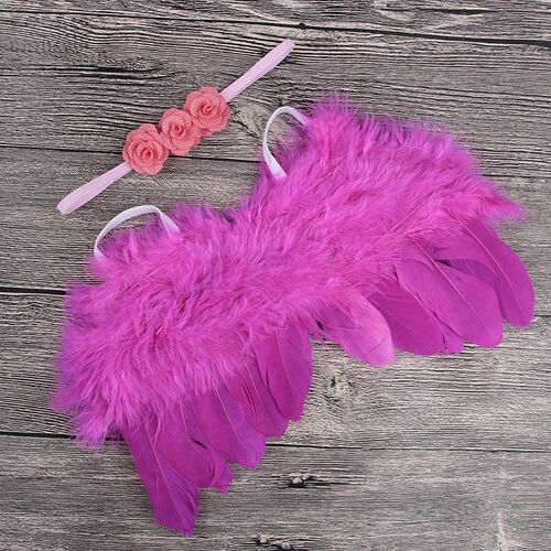 2pcs/set Cute Newborn Angel Feather Wings with Baby Girl Ros