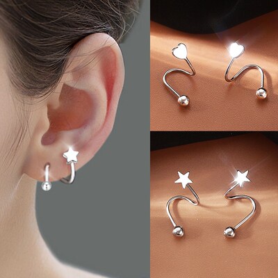 Stainless Steel Spiral Twisted Lip Ring Tongue Piercing Hear