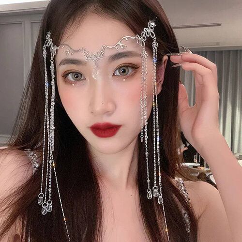 Retro Handmade Drop Tassel Hairpin Women Face Curtains Front