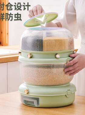 Double-layer Rotatable Rice Bucket Grain Storage Box for Hou