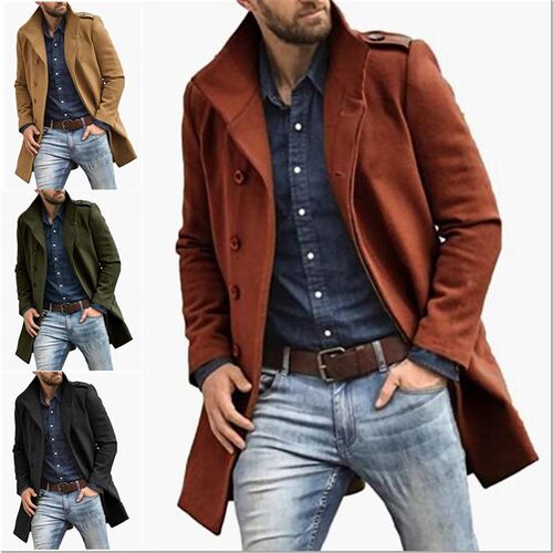 In Stock European Version Of Woolen Mens Coat 2024 Autumn A