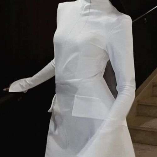 Elegant Purecolor Slimfitting Hipwrap Longsleeve Dress for E
