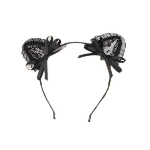 Lace Cat Ear Headband Rabbit Ear Black Bow Crown Hairpin Was