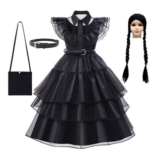 For Girl Cosplay Dress Costumes Black Gothic Wednesday Addam