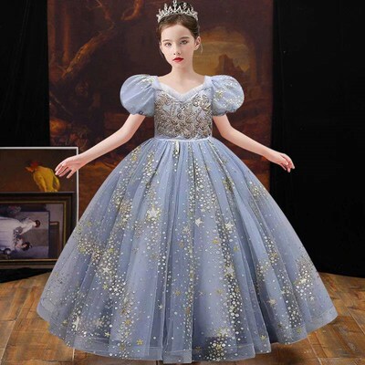 4-12T Girls Sleeveless Sequins Embroidery Wedding Dress Flo
