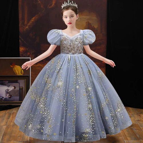 4-12T Girls Sleeveless Sequins Embroidery Wedding Dress Flo