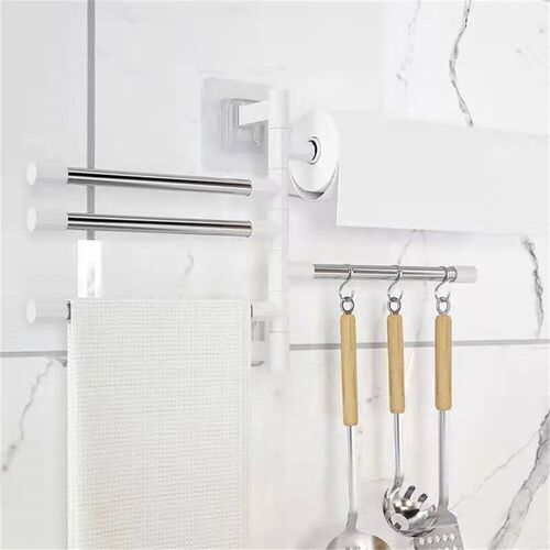 Rotatable Swing Arms Towel Rack Bathroom Kitchen Wall Mounte