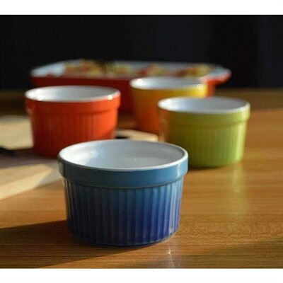 set of 5 White ceramic ramekin baking bowl pudding bowl cup
