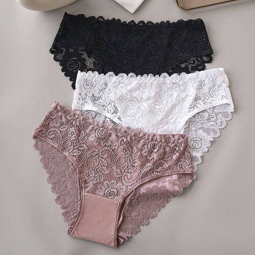 3PCS/Set Luxury Floral Embroidery Lace Panties Women Briefs