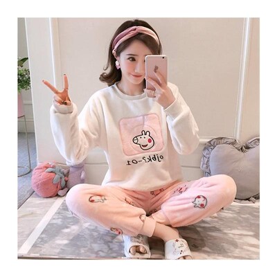 Autumn and winter coral velvet pajamas women thick long slee