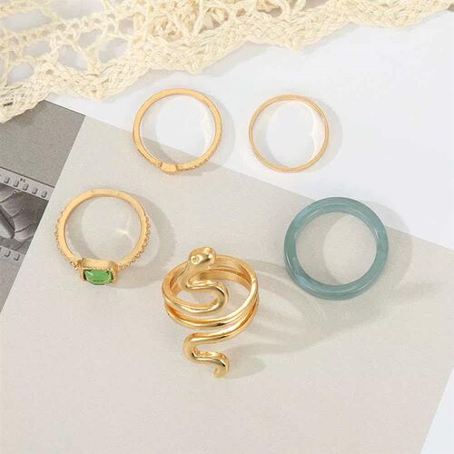 New snake-shaped gemstone resin ring 5-piece set of personal