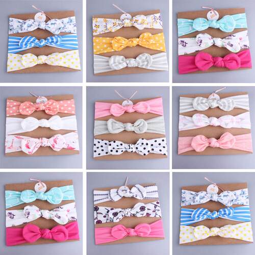 3pcs/lot Dot/stripe/Print Flower Cartoon Bow Elastic Headban