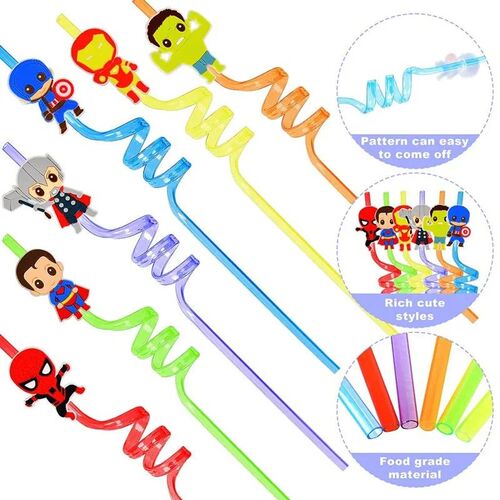 8Pcs/Pack Superhero Straw Cartoon Drinking Straws For Kids B