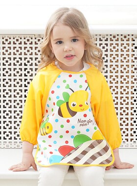 Cute Baby Bibs Waterproof Long Sleeve Apron Children Feeding