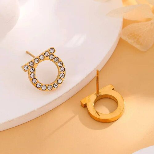 A pair of simple and luxurious zircon inlaid D-shaped stainl