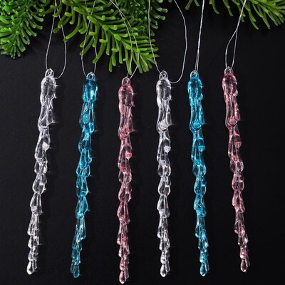 Glittering Ice Ornaments, 12 Acrylic Icicles Christmas Tree