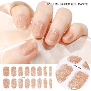 16Tips Semi-Cured Nail Art Sticker Soild Gel Wraps Adhesive