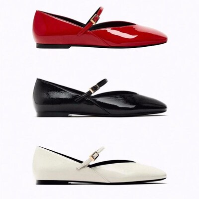 Red Womens Flats Round Toe Female Ballet Shoes Patent Leath