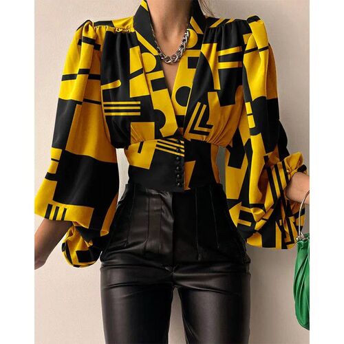 Spring Autumn Streetwear Floral Print Waist Deep V-neck Butt