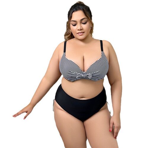 Big Size Womens Bikini Striped Print High Waist Triangle Pan