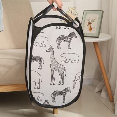 Cartoon Print Laundry Baskets Mesh Laundry Clothes Organizer