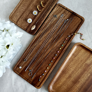 胡桃木珠宝首饰盘复古置物盘家用客厅零食桌面玄关长方形饰品托盘