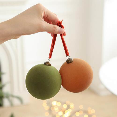 6PCS 3 Inch Flocked Christmas Balls, Plastic Ornament Set