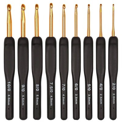 9Pcs Black Crochet Hooks Needles for Arthritic Hands 2.0-6.0