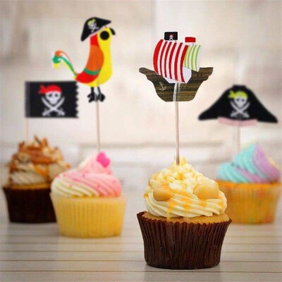 Amosfun 80pcs Fruit Cake Toppers Pirate Theme Party