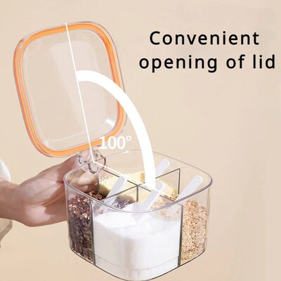 4 Grids Salt Seasoning Box Transparent Lid Seasoning Jar Kit